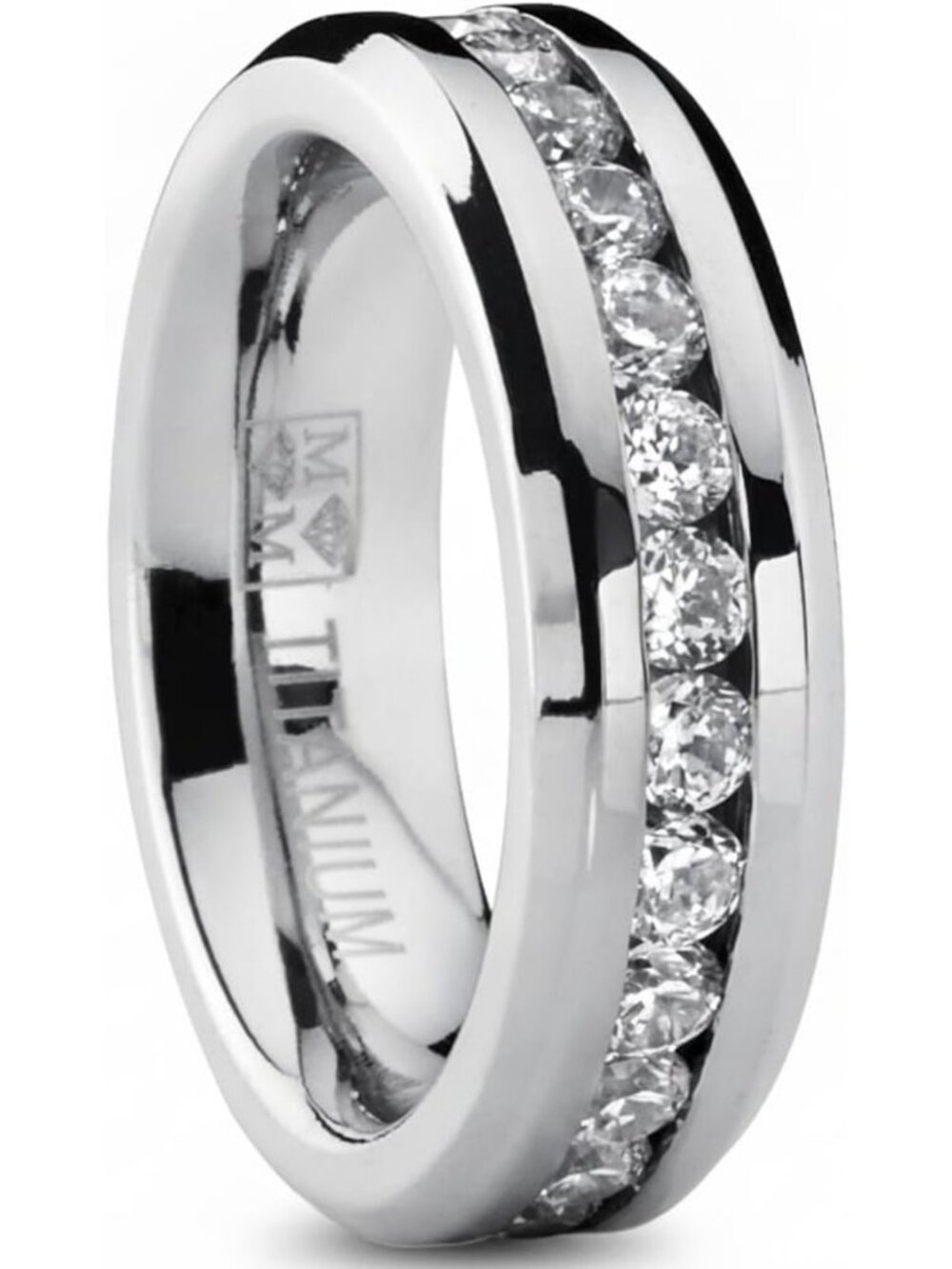 Stunning 2.4 Carat Eternity Titanium Ring with Cubic Zirconia Wedding Band